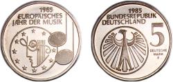 World Coins - Germany Federal Republic 1985 F 5 Deutsche Mark (European Year of Music) Copper-nickel clad nickel Stuttgart Mint (350000) 10.07g UNC  KM 162 J 437 Schön 161