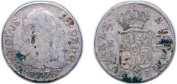 World Coins - Spain Kingdom 1775 S CF 2 Reales - Carlos III (2nd type) Silver (.813) Seville Mint 5.42g VF KM 412.2