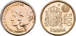 World Coins - Spain Kingdom 2000 M 500 Pesetas - Juan Carlos I Aluminium bronze (88.4% copper, 5% nickel, 5% aluminium, 1% iron, 0.6% manganese) Royal Mint of Spain (4450000) 12g UNC  KM 924 Sc