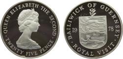 World Coins - Guernsey British dependency Elizabeth II 1978 25 Pence Royal Visit