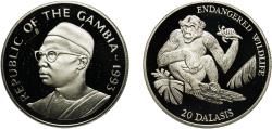 World Coins - The Gambia Republic 1994 20 Dalasis (Endangered Wildlife) Silver (.925) (15000) 31.5g PF  KM 38 Schön 38
