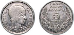 World Coins - France 1933 5 Francs - Third Républic (Bazor) Nickel Monnaie de Paris Mint (160078050) 6.1g AU Franc 2014 335 Gad 1789 753 KM 887 Schön 202