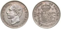 World Coins - Spain Kingdom 1882 *18-82 MSM 2 Pesetas - Alfonso XII Silver (.835) Madrid Mint (20342803) 10g AU KM 678