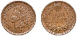 Us Coins - United States Federal republic 1907 1 Cent "Indian Head Cent" Bronze (108137143) 3.11g UNC KM 90a Schön 117a