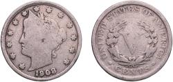 Us Coins - United States Federal republic 1908 5 Cents "Liberty Nickel" (with "CENTS") Copper-nickel Denver Mint (22684557) 4.8g VF  KM 112 Schön 119