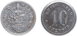 World Coins - Germany City of Werden Weimar Republic ND 10 Pfennig - Werden Iron 5.1g AU Funck 595.2A Men05 26567.2 Men18 33394.2