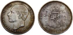 World Coins - Spain Kingdom Alfonso XII 1883 *18-83 MSM 5 Pesetas 3rd portrait
