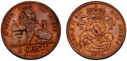 World Coins - Belgium Kingdom Leopold II 1874 1 Centime French text