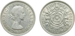 World Coins - Great Britain United Kingdom Kingdom 1966 2 Shillings - Elizabeth II (1st portrait; no 'BRITT:OMN') Copper-nickel (75% Cu, 25% Ni) Royal Mint (Tower Hill) (83999000) 11.23g AU  KM