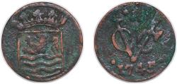 World Coins - Indonesia Netherlands East Indies United East India Company 1745 1 Duit (Zeeland) Copper 2.8g VF KM 152