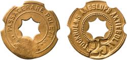 World Coins - Sweden Kingdom ND 25 Öre - Stockholms Ångslups Aktiebolag (S.V.OL.Morell and Co) Brass 1.34g UNC  TC 538944 WTTP 820MF(var)