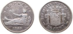 World Coins - Spain Provisional Government 1869 *6-9 SNM 50 Centimos Silver (.835) Madrid Mint (452726) 2.5g VF KM651