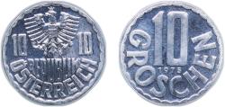 World Coins - Austria Second Republic 1975 10 Groschen Aluminium Münze Österreich, (60576000) 1.09g UNC KM 2878 Schön 67