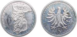 World Coins - Germany Federal Republic of Germany 1986 F 5 Deutsche Mark (Friedrich der Große) Copper-nickel clad nickel Staatliche Münze Baden-Württemberg Mint (8000000) 10g UNC KM 165 J 440 S