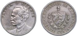 World Coins - Cuba Second Republic 1968 20 Centavos (José Martí) Copper-nickel (25750000) 6.35g XF KM 31 Y 25 Schön 29