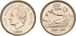 World Coins - Spain Kingdom 2001 M 100 Pesetas - Juan Carlos I (Last issue of the Peseta) Aluminium bronze (88.4% copper, 5% nickel, 5% aluminium, 1% iron, 0.6% manganese) Royal Mint of Spain (