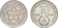 World Coins - Germany German Democratic Republic Democratic republic 1973 A 10 Mark (10th World Festival of Youth and Students) Copper-nickel Berlin Mint (3594022) 12g UNC  KM 44 Schön 44 J 154