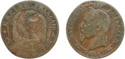 World Coins - France 1861 A 5 Centimes - Napoleon III Bronze Paris Mint (8137339) 4.51g VF Damage Franc 2014 117/2 KM 797.1