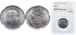 World Coins - Spain Nationalist Government 1957 *69 25 Pesetas - Francisco Franco Copper-nickel (75% copper, 25% nickel) (24000000) 8.5g NGC MS 63 KM 787 Cal 30 Schön 35