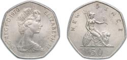 World Coins - Great Britain United Kingdom 1970 50 New Pence - Elizabeth II (2nd portrait) Copper-nickel (19461000) 13.31g UNC KM 913 Sp H1