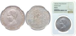 World Coins - Spain Kingdom 1892 *18-92 PGM 5 Pesetas - Alfonso XIII (Type Infant Bust) Silver (.900) Madrid Mint (7000000) 25g NGC AU 55 KM 689 Cal 12