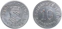 World Coins - Germany City of Kassel 1917 10 Pfennig - Cassel Iron 3.3g XF Funck 78.4 Men05 4302.4 Men18 5464.4