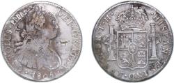 World Coins - Mexico Spanish colony 1806 Mo TH 8 Reales - Charles IV ¨上 天¨ Silver (.903) Mexico City Mint 26.61g VF Chopmarked KM 109