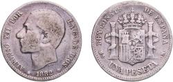 World Coins - Spain Kingdom 1882 *??-82 MSM 1 Peseta - Alfonso XII (2nd portrait) Silver (.835) Royal Mint of Spain (3505024) 4.76g VF  KM 686 Cal 56