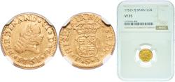 World Coins - Spain Kingdom 1751 S PJ ½ Escudo - Fernando VI (Seville) Gold (.917) Seville Mint 1.7g NGC VF 35  KM 374 Cal 262