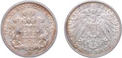 World Coins - Germany Free Hanseatic city of Hamburg German states 1906 J 2 Mark Silver (.900) (1224910) 11.111g XF KM 612 AKS 48 J 63
