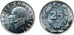 World Coins - Turkey Republic 1985 25 Lira Aluminium (Etial 30) Turkish State Mint (37014000) 2.76g UNC  KM 975 Schön 485
