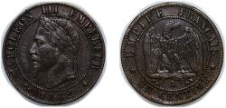 World Coins - France 1862 A 1 Centime - Napoleon III (head with wreath) Bronze (15363042) 0.9g XF Franc 2014 103 Gad 1789 87 KM 795