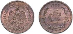 World Coins - Mexico United Mexican States 1927 Mo 5 Centavos Bronze (3600000) 9g UNC KM 422