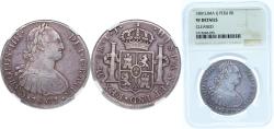 World Coins - Peru Spanish colony 1801 LIMAE IJ 8 Reales - Carlos IV (Numeral IIII) Silver (.896) Lima Mint (4223000) 27.06g NGC VF KM 97