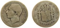 World Coins - Spain Kingdom 1884 MSM 1 Peseta - Alfonso XII (2nd portrait) Silver (.835) Madrid Mint (3336386) 4.7g VF KM 686