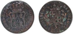 World Coins - Spain Principality of Catalonia Kingdom 1823 3 Quartos - Ferdinand VII (3 QUAR) Copper Barcelona Mint 6.23g F  Cal 1526 KM 80
