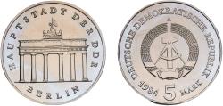 World Coins - Germany German Democratic Republic Democratic republic 1984 A 5 Mark (Brandenburg Gate) Copper-nickel Berlin Mint (18500) 9.75g UNC KM 29