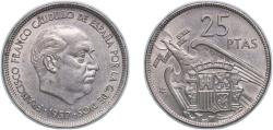 World Coins - Spain Nationalist Government 1957 *64 25 Pesetas - Francisco Franco Copper-nickel (42200000) 8.61g AU KM 787 Cal 30 Schön 35
