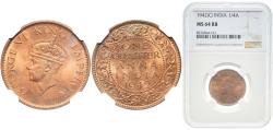 World Coins - India British Raj 1942 ¼ Anna - George VI Bronze Calcutta Mint (34298000) 4.87g NGC MS 64  KM 531