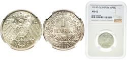 World Coins - Germany Second Empire 1914 D 1 Mark - Wilhelm II (type 2 - small shield) Silver (.900) (Ag 900, Cu 100) Munich Mint (3515000) 5.55g NGC MS 62  KM 14 AKS 2 J 17 Schön 18