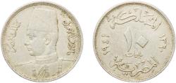World Coins - Egypt AH 1360 (1941) 10 Milliemes - Farouk Copper-nickel (75% Copper, 25% Nickel) (5322000) 5.33g XF  KM 364 Schön 69 MHC 254