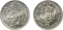 World Coins - Venezuela Fourth Republic 1989 5 Bolívares Nickel clad steel Royal Canadian Mint (55000000) 13.33g UNC  Y 53a NCV mv5bs-cb