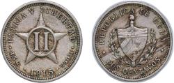 World Coins - Cuba First Republic 1915 2 Centavos (Patria y Libertad) Copper-nickel (Copper 75%, Nickel 25%) United States Mint of Philadelphia (6089700) 3.5g XF KM A10 JMA 27, 28 Y 4