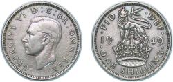 World Coins - Great Britain United Kingdom 1949 1 Shilling - George VI (English crest; without 'IND:IMP') Copper-nickel (19328400) 5.54g VF KM 876 Sp 4108