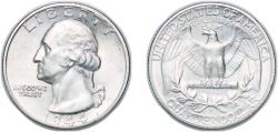 Us Coins - United States Federal republic 1944 S ¼ Dollar "Washington Silver Quarter" Silver (.900) San Francisco Mint (12560000) 6.28g UNC KM 164 Schön 168
