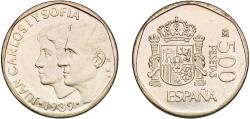 World Coins - Spain Kingdom 1989 M 500 Pesetas - Juan Carlos I Aluminium bronze (88.4% copper, 5% nickel, 5% aluminium, 1% iron, 0.6% manganese) Royal Mint of Spain (103861000) 12g UNC  KM 831