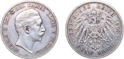 World Coins - Germany Kingdom of Prussia German states 1903 A 5 Mark - William II Silver (.900) Berlin Mint (3855795) 27.7g XF KM 523 AKS 129 J 104 Dav GT III 789