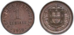 World Coins - Portugal First Republic 1918 1 Centavo Bronze Lisbon Mint (22996000) 3.02g AU KM 565 Gomes R 01