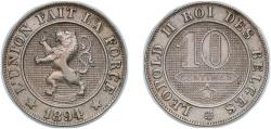 World Coins - Belgium Kingdom 1894 10 Centimes - Léopold II (Dutch text) Copper-nickel (75% Copper, 25% Nickel) Royal Mint of Belgium (9209110) 4.55g AU KM 43 LA BFM-34 Schön 4