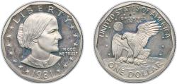 Us Coins - United States Federal republic 1981 S 1 Dollar "Susan B. Anthony Dollar" Copper-nickel clad copper 8.1g PF KM 207 Schön 208